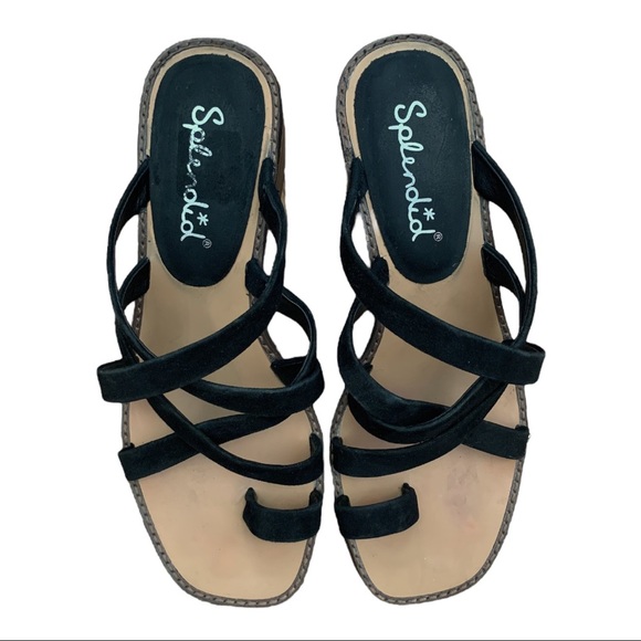 Splendid Women's Stevie Strappy Toe Loop Sandals Heels Suede Summer Black 8.5 - Picture 2 of 12